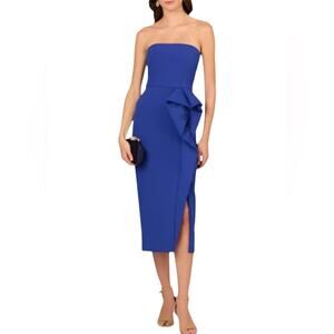 NWT Aidan Mattox Strapless Bonded Crêpe Appliqué Cocktail Indigo Dress – Sz 6